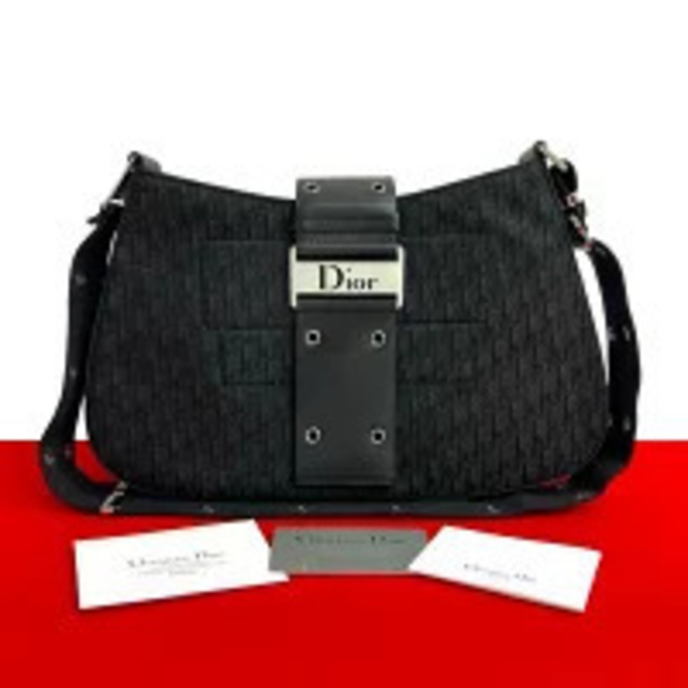 Christian Dior Trotter Canvas Leather Shoulder Bag Black